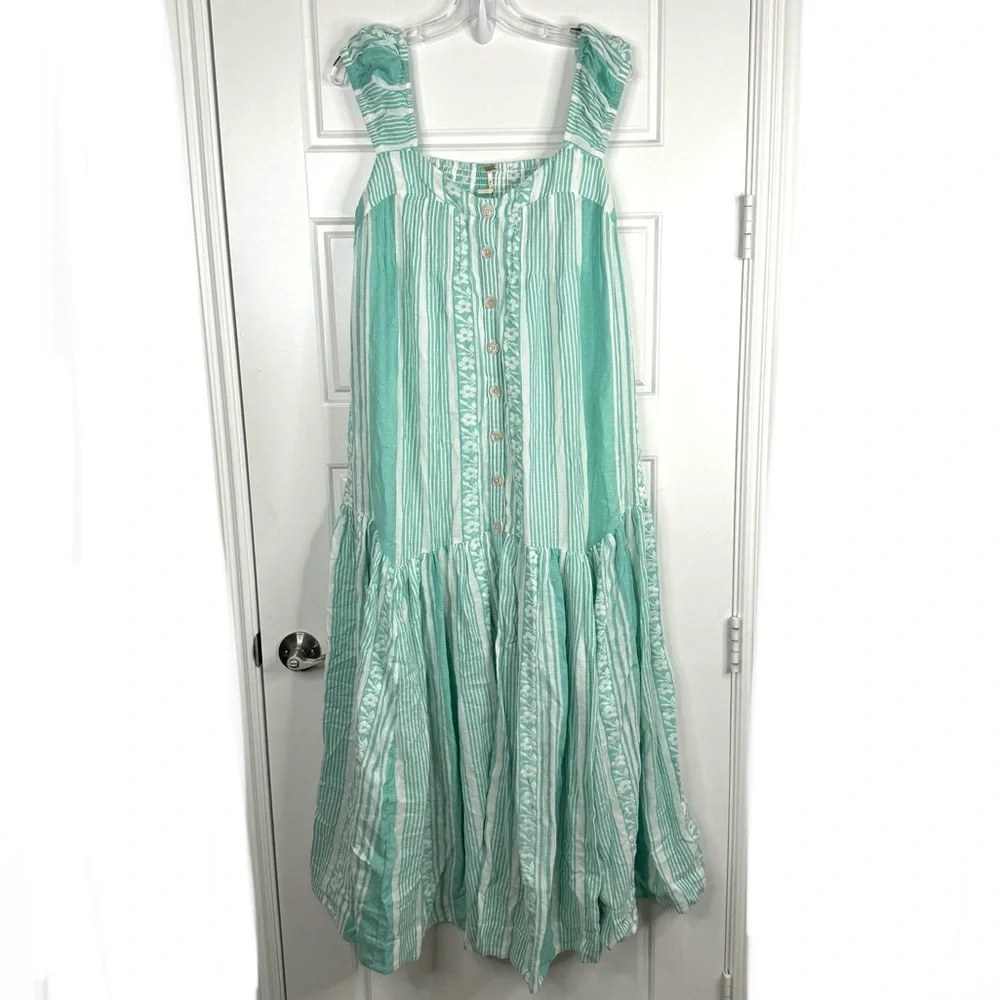 FREE PEOPLE Mabel Maxi Dress NEW Size M Undyed Combo Green